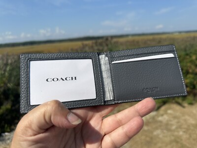 NEW COACH CM167 pebbled leather compact billfold Industrial Grey