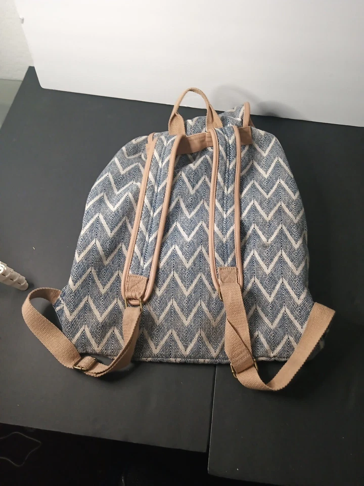 Mossimo Supply Co Large Navy and Ivory Backpack Striped Faux Leather Trim - Image 4 of 4