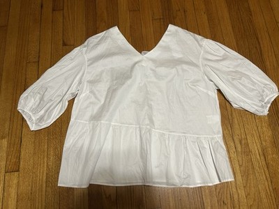 Harshman White V Neck Tunic Top Plus Size 3X  3/4 Sleeves White Office