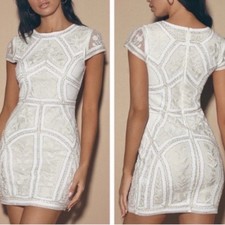 NWT Lulus Spread Your Shine White Sequin Embroidered Bodycon Dress Medium