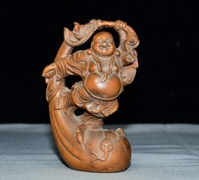 Exquisite Small Leaf Boxwood Dancing Maitreya Ornament