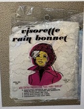 Vtg VISORETTE Rain Bonnet Fashion Lace over Vinyl USA White