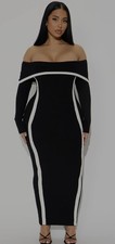 Fashion Nova Monique Off Shoulder Sweater Maxi Dress - Black/White SZ M