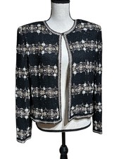 NEW Niteline Della Roufogali Evening Wear Silk Open Jacket Beaded Sz L