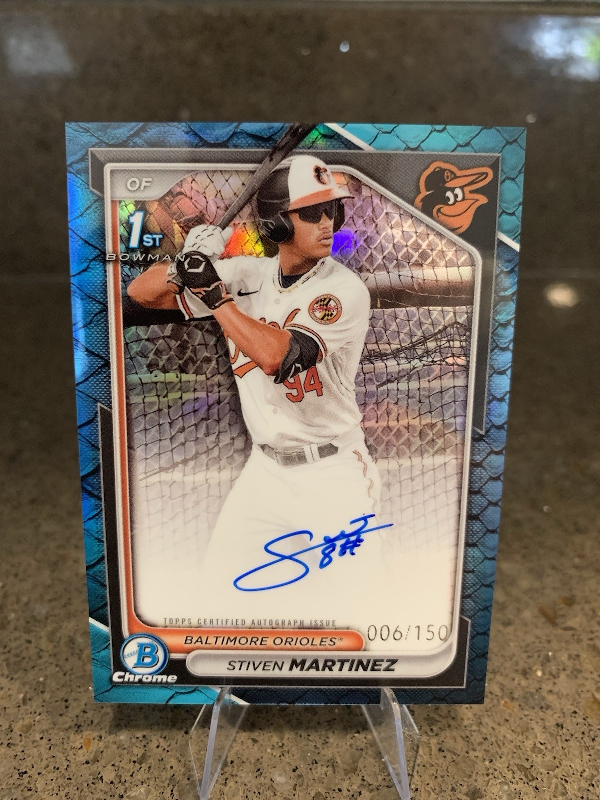 2024 Bowman Chrome Stiven Martinez Auto Reptilian Blue Refractor 1st #006/150
