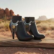 Women 2PCS Silver Metal Boot Chain Shoe Anklet Ethnic Charm Bohemian Turquoise