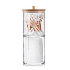 Dual Function Round Cotton Swab Holder with Makeup Pad Storage Portable Box