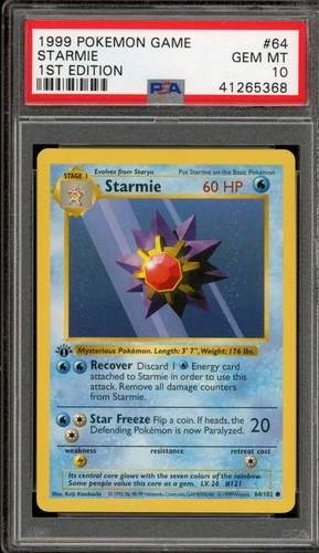 Pokemon Starmie Base Set Shadowless 1st Edition #64 PSA 10 Gem Mint