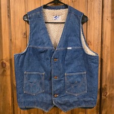 Wrangler Denim Vest Mens Large Blue Excellent Sherpa Lined Vintage No-Fault