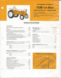 International CUB Lo-Boy 2-sided ad specifications sheet IH 1965