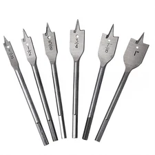 6PCS Spade Drill Bit Set Paddle Flat Bits, 3/8"-1",Hex Shank Quick Change Wood D