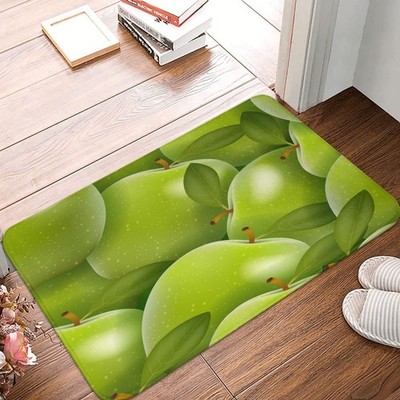 Green Apple Fruits Pattern Door Mat Sponge Velvet Surface Area Rug Non Slip K...