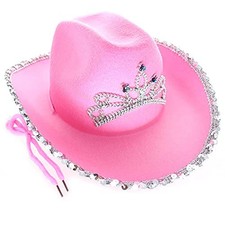Pink Cowboy Hat With Tiara - CHILD SIZE, Pinky Felt Cowboy Hat for Western