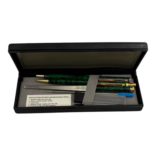 Vintage Green Marble Gold Tone Ballpoint Pen Mechanical Pencil Letter Opener Set