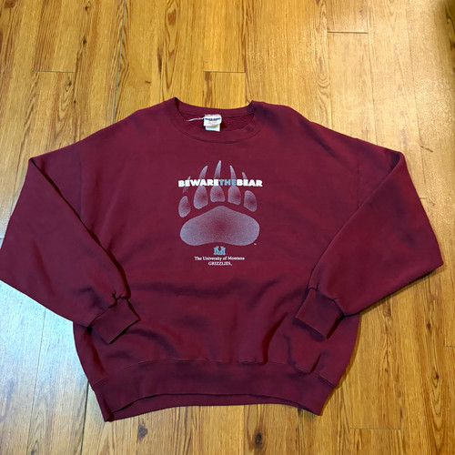 Vintage 90s University of Montana Grizzlies Beware The Bear Crewneck Size L