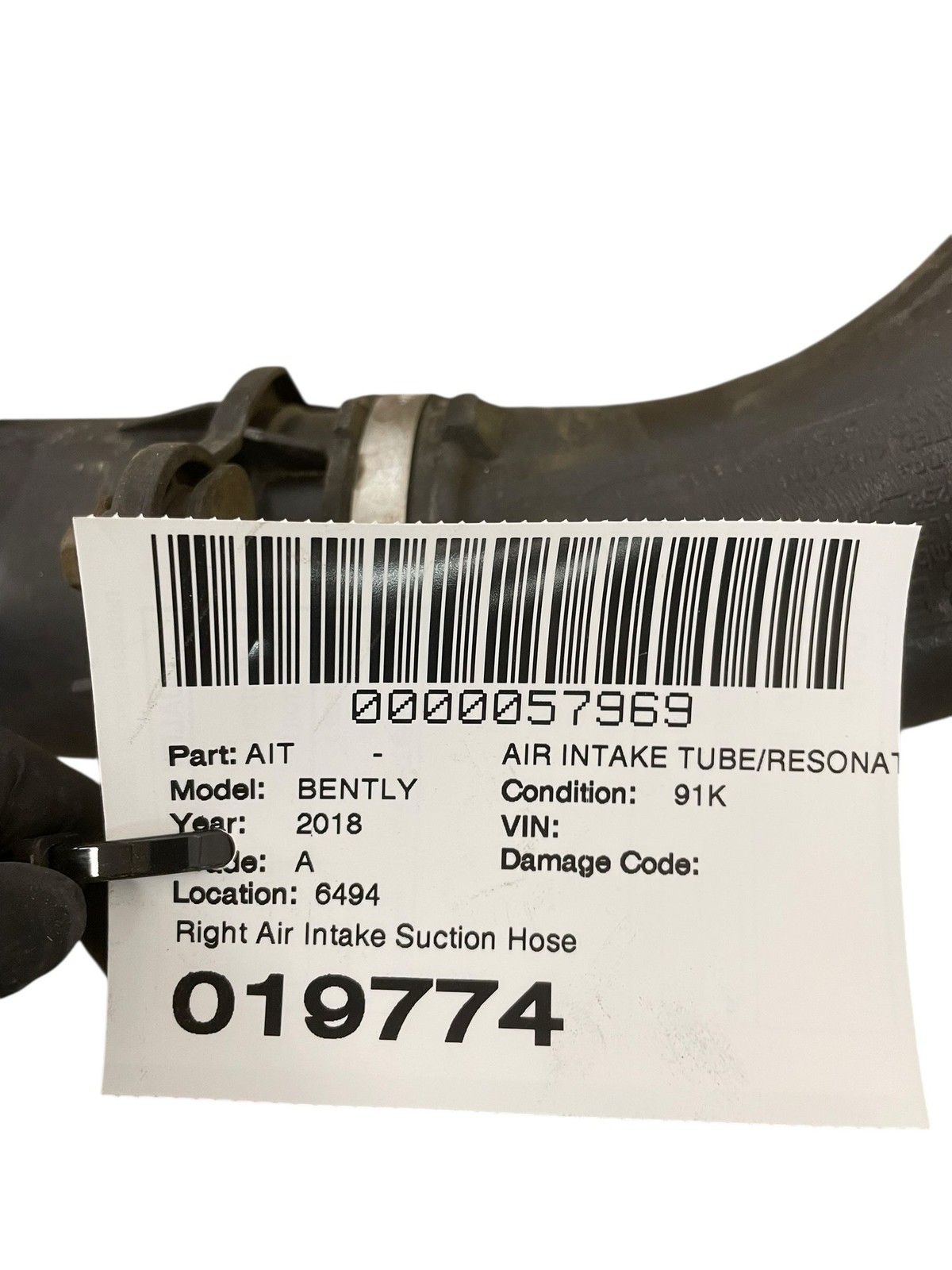 2015-2020 BENTLEY BENTAYGA OEM Right Air Intake Suction Hose Pipe Tube 36a129616