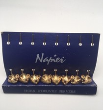 Vintage Napier Hors D&rsquo;oeuvre Goldtone  Mouse Servers Cocktail Picks Set 8 NICE!