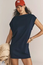 Anthropologie Daily Practice Mini Dress Off-The-Shoulder Neoprene Navy Sz XS New