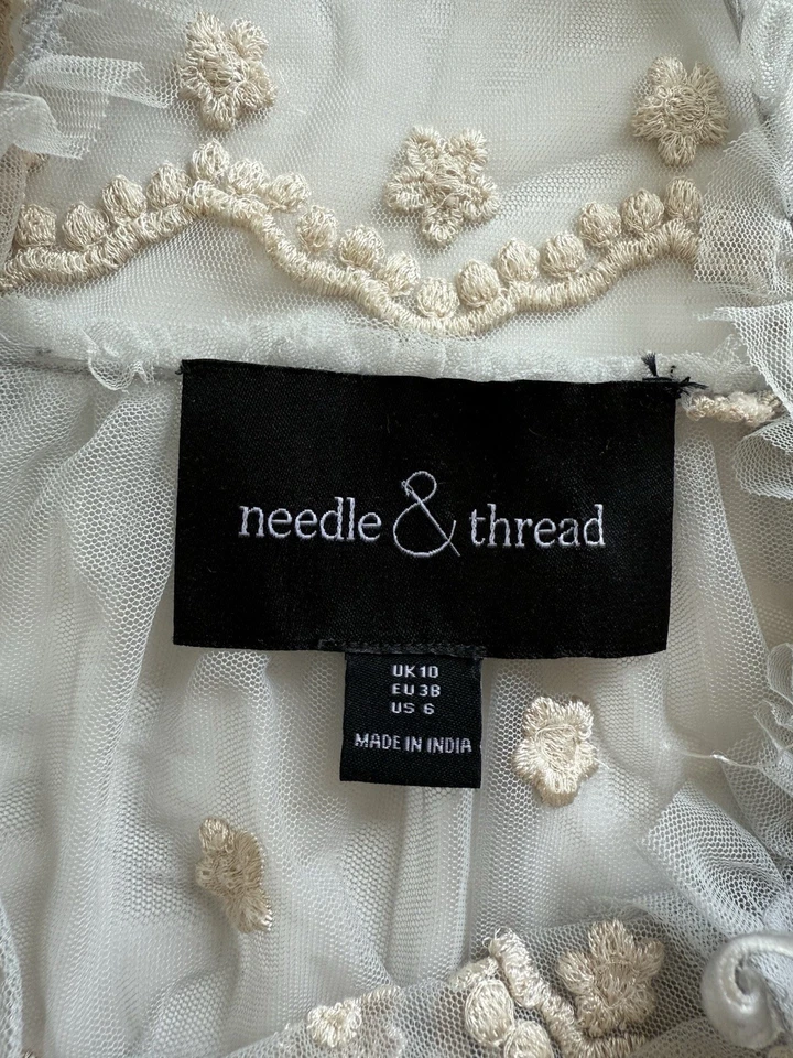 Needle & Thread Flapper Top UK 10 US 6 Sheer Embroidered Floral Tulle Ruffle B - Image 3 of 4