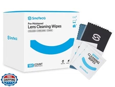 SmoTecQ Lens Cleaning Wipes 180 Count + 2 Microfiber Cloths – Pre-Moistened, 