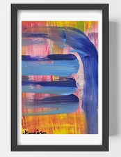 GUAJARDO Original Abstract Expressionism Horizon at Dusk 9X6 Paper Signed Art