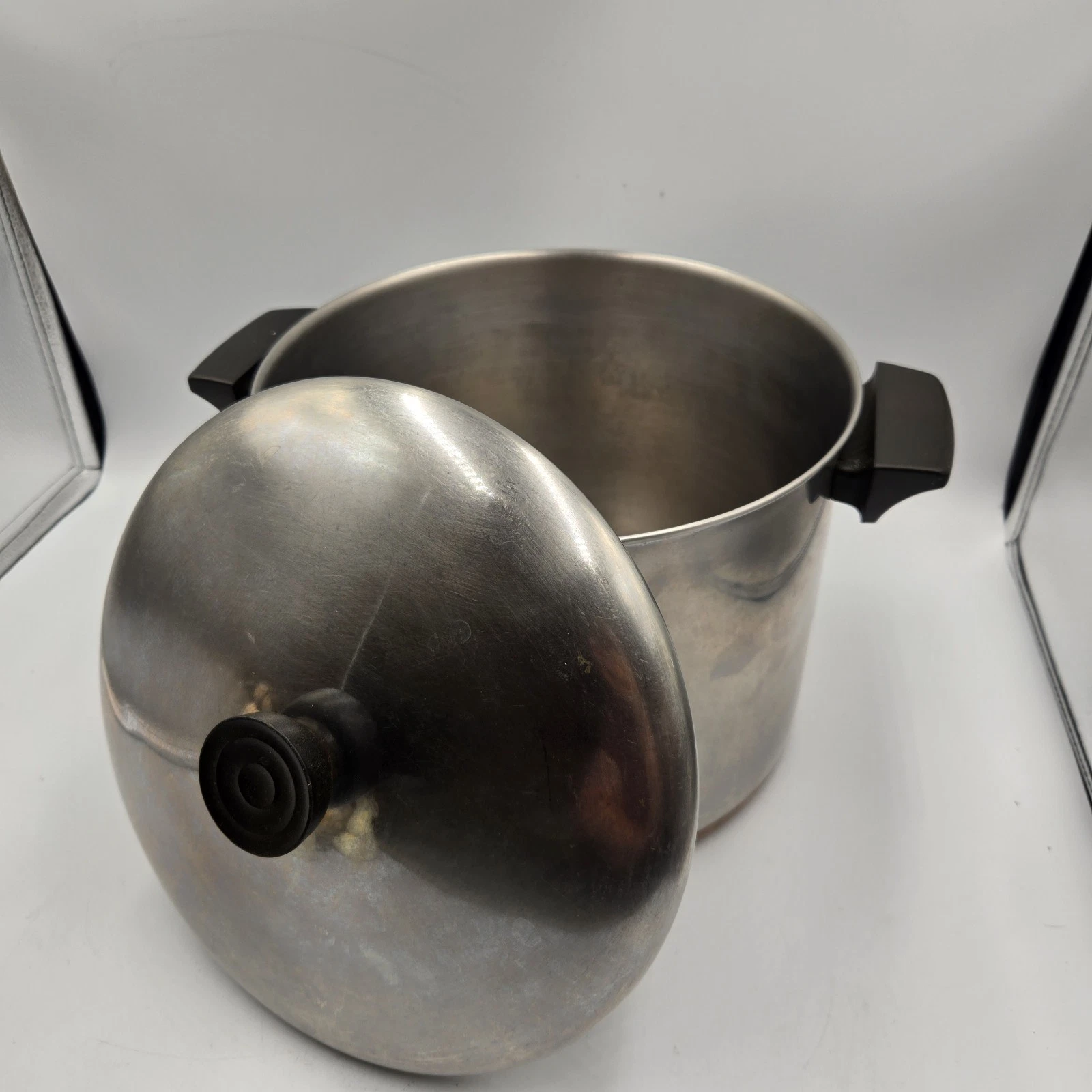 Vtg Revere Ware 1801 Copper Bottom 8QT Stock Pot Pan W Lid Clinton USA