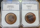 Lot of 2 Pci Rainbow Toned CANADIAN SILVER DOLLARS 1977 And 1979 Silver Jubilees