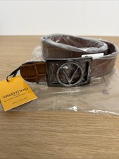 Mario Valentino Brown Aldo Monogram Leather Rectangle Logo Buckle Men's Belt 42