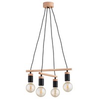 Pendelleuchte 4-Flammig Holz Natur Wohnzimmer E27 L:50 Cm HäNgelampe Esstisch