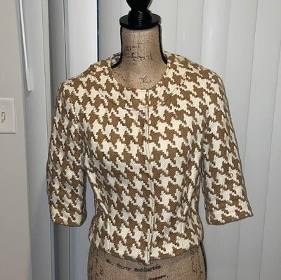 Michael Kors Women's Knit Jacket Brown White Houndstooth Cropped XS