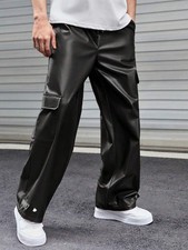 Men's Genuine Lambskin Leather Black Pant Relaxed Fit Cargo Leather Pant
