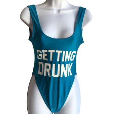 Private Party ''Getting Drunk'' Blue One Piece Swim Suit size S/M 