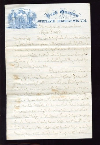 April 1862 Civil War Patriotic Wisconsin Regimental Stationary Letter