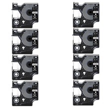 8PK 12mm White on Black Label Tape 45021 For DYMO D1 LabelWriter 400 Duo
