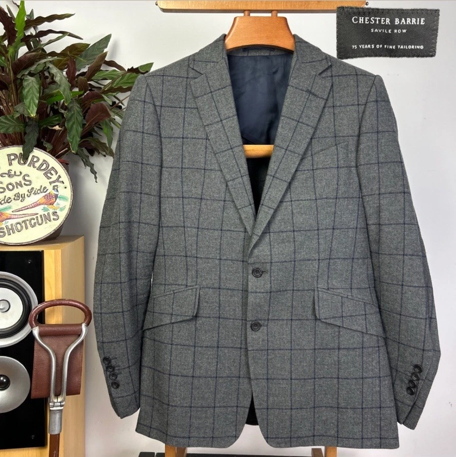 Chester Barrie 40R Savile Row Soft Wool Cashmere Cotton Windowpane Jacket Tweed