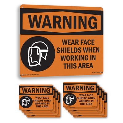 Wear Face Shields When Working In This Area OSHA WARNING Sign, Decal 5/10 Pack