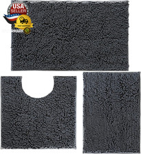 Bathroom Rugs Set Non Slip 3 Piece Bath Mat Washable Chenille Bath Rugs with PVC