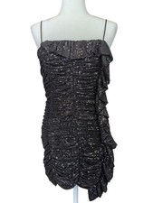 DO+BE Womens Black Sequin Sleeveless Ruffled Cocktail Mini Dress Size Medium