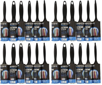 24 PACK Evercare 30-Sheet Extreme Stick Compact Travel Size Lint Remover Roller