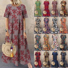 UK STOCK Women Short Sleeve Floral Long Dress Holiday Beach Party Dresses Plus