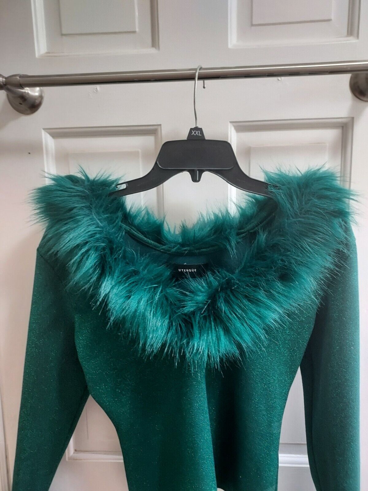 UTERQUE Green Sparkle Fur Long Sleeve Top Size Sm… - image 2