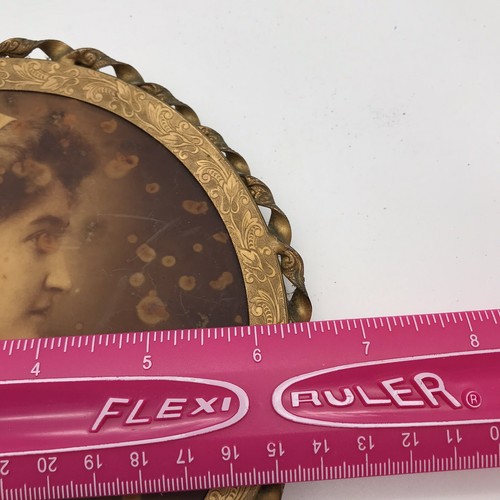 Vintage Antique Photos Set of 2 Celluloid Button Woman Portrait Profile 6" - Picture 12 of 13
