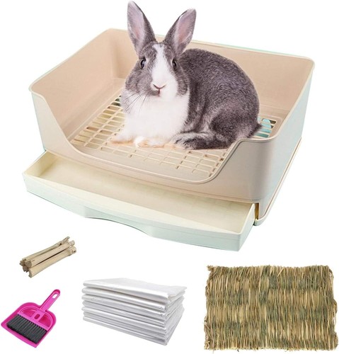 kathson Large Rabbit Litter Box with Drawer, Pet Toilet Potty Large, Brown