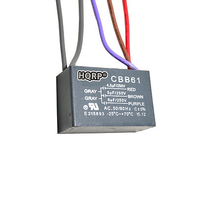 Capacitor for Hampton Bay Ceiling Fan 4.5uf+5uf+6uf 4-Wire CBB61 Replacement