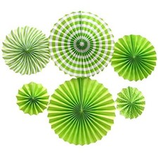 6 Pcs Grass Green Paper Fans Birthday Wedding Party Hanging Decorations Set