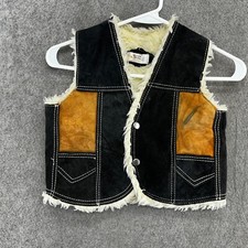 Genuine Leather Vest Boys 10 Black T Snap Suede Sherpa Cowboy Western Coat 90s