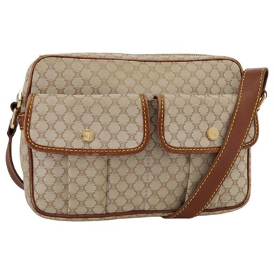 CELINE Macadam Canvas Shoulder Bag Beige Gold Auth 106111