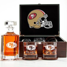 San Francisco 49ers - Engraved Football Whiskey Decanter 2 Glasses In Wood Box