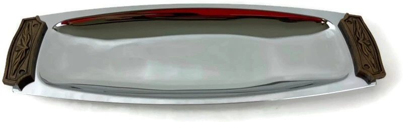 VTG Sculptura by Kromex Bread and Roll Tray with Faux Walnut Handles New in Box - Image 2 of 4