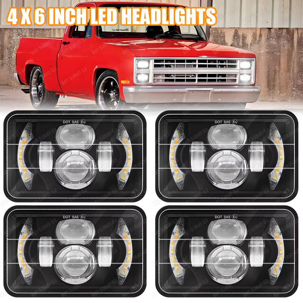 4x6 Inch LED Headlights High Low Beam for Chevy C10 C20 Pickup Truck 4 Pack